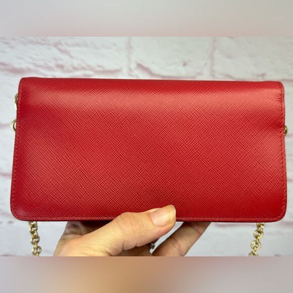 Prada Saffiano Red Mini Bandoliera Chain Clutch Crossbody Bag - Picture 2 of 14